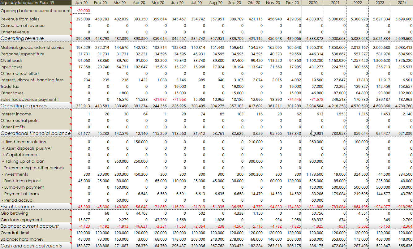 Liquidity forecast Liquiditätsplanung in Englisch
